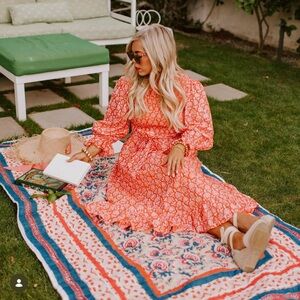 Elizabeth Wilson Floral Orange Maxi Dress NWT XL